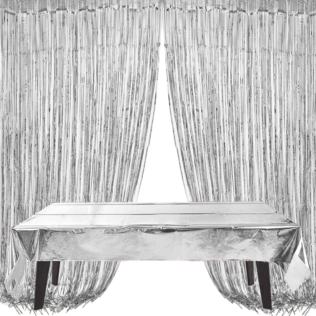 ZERODECO Silver Birthday Decoration Kit – 29-Piece Set with Foil Banner, Tablecloth, Curtains, Balloons & More