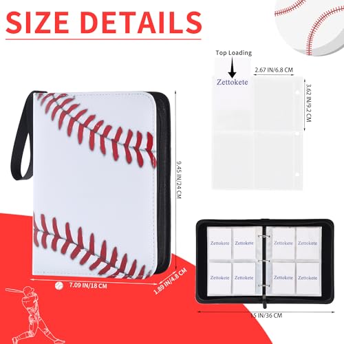 Zettokete 4-Pocket Baseball Card Binder - Holds 400 Cards, PU Leather, Zippered with Carry Handle