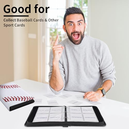 Zettokete 4-Pocket Baseball Card Binder - Holds 400 Cards, PU Leather, Zippered with Carry Handle
