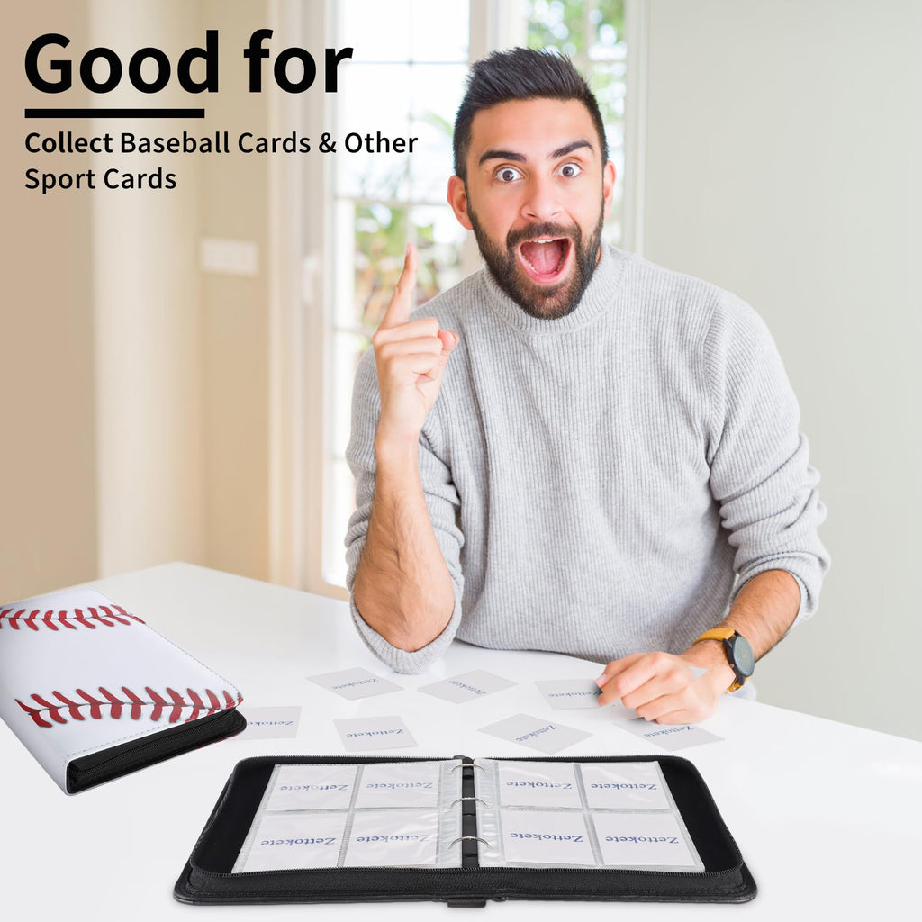 Zettokete 4-Pocket Baseball Card Binder - Holds 400 Cards, PU Leather, Zippered with Carry Handle
