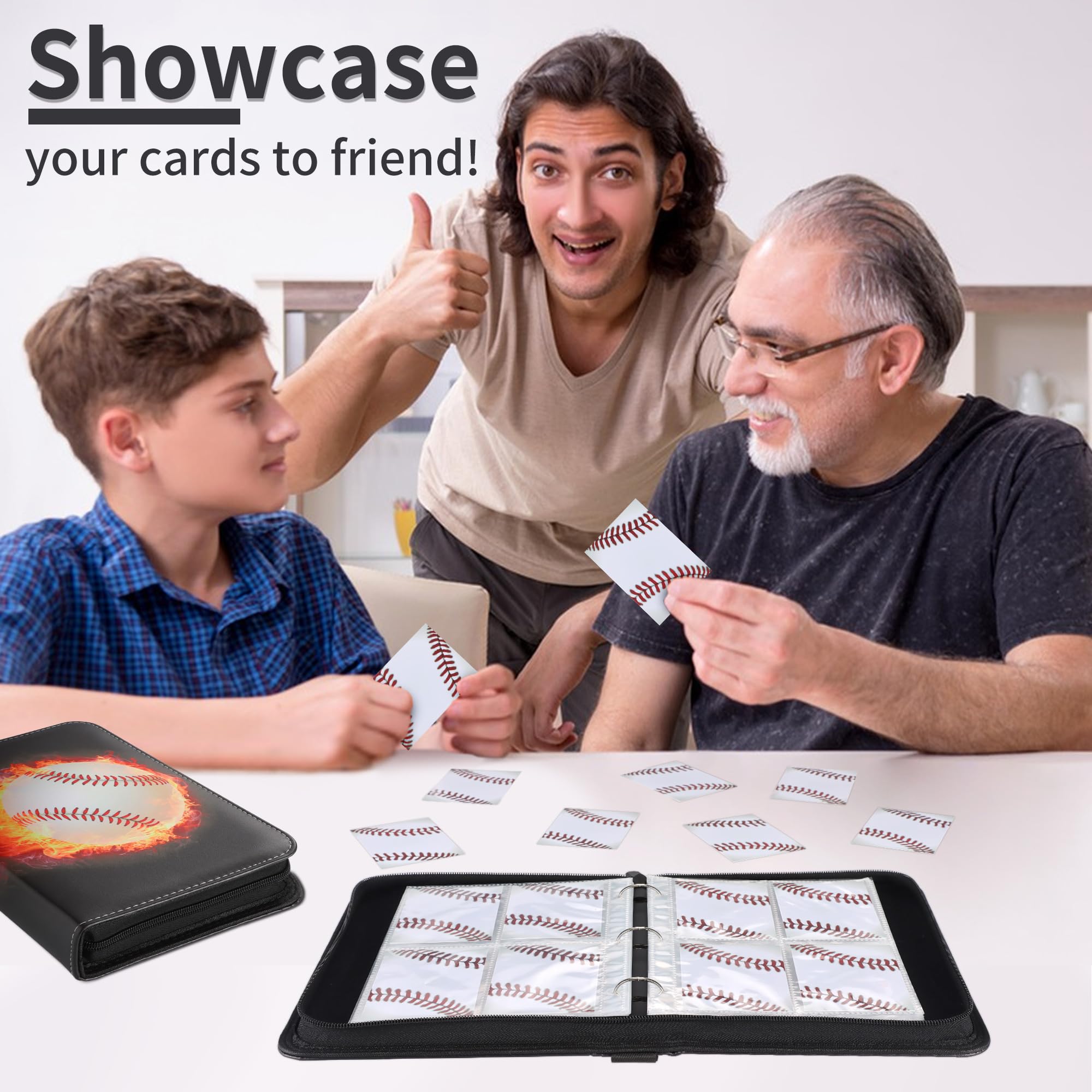 Zettokete 4-Pocket Baseball Card Binder - Holds 400 Cards, PU Leather, Zippered with Carry Handle