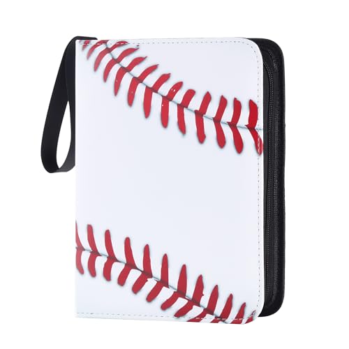 Zettokete 4-Pocket Baseball Card Binder - Holds 400 Cards, PU Leather, Zippered with Carry Handle