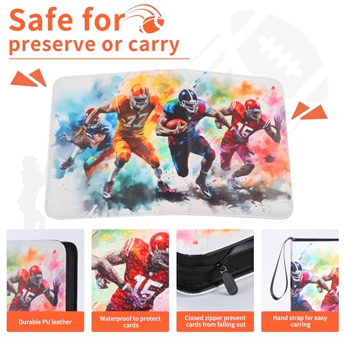 Zettokete 4-Pocket Football Card Binder – Holds 400 Cards, Zippered with Handle, PU Leather