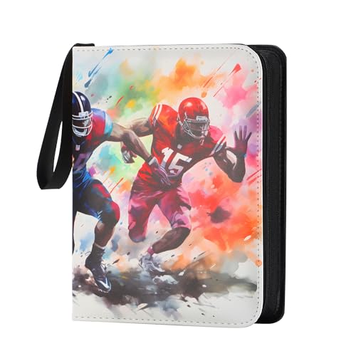 Zettokete 4-Pocket Football Card Binder – Holds 400 Cards, Zippered with Handle, PU Leather