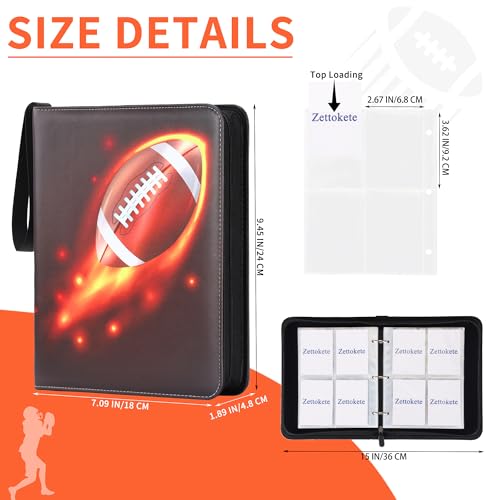 Zettokete Football Card Binder 4-Pocket – Holds 400 Cards, Zippered Album with Handle for Collectors