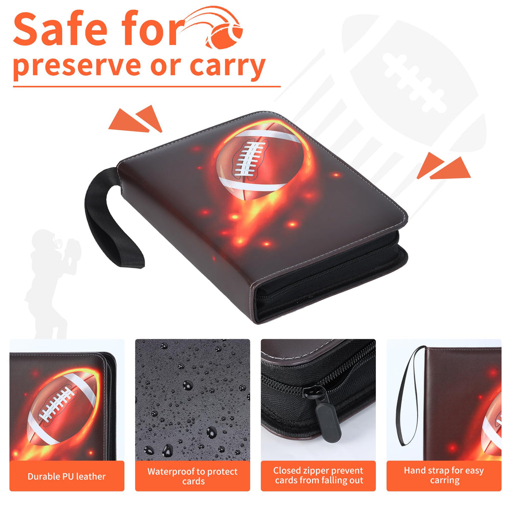 Zettokete Football Card Binder 4-Pocket – Holds 400 Cards, Zippered Album with Handle for Collectors