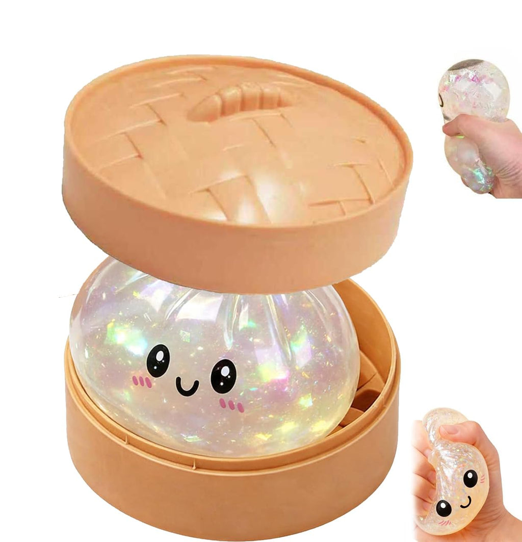 ZEXILILA White Glitter Dumpling Squishy Stress Ball – Slow Rising Anxiety Relief Toy with Storage Box
