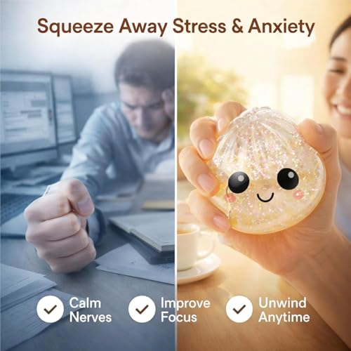 ZEXILILA White Glitter Dumpling Squishy Stress Ball – Slow Rising Anxiety Relief Toy with Storage Box
