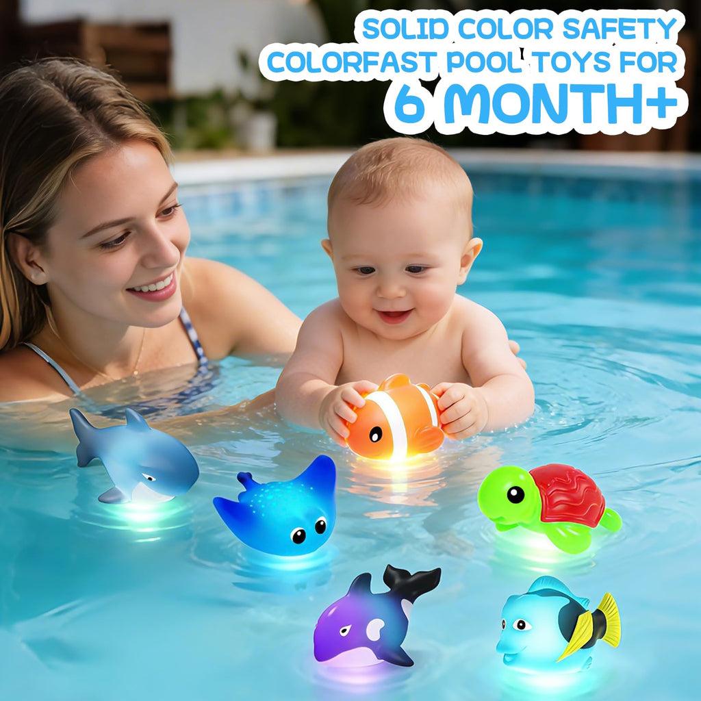 ZGLYMUS Light-Up Bath Toys, 6-Pack Ocean Animals with Water-Activated LED Lights, No Hole Mold Free for Babies Toddlers 6M+