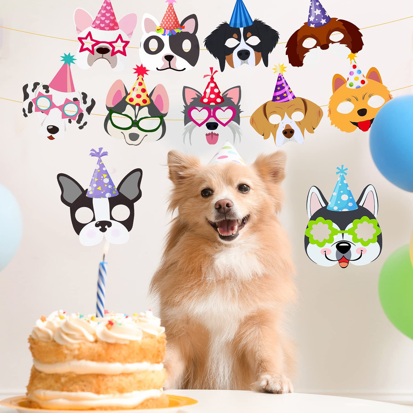 Zhanmai 12 Pack Dog Party Masks - Funny Felt Animal Masks for Kids & Adults, Puppy Themed Decorations