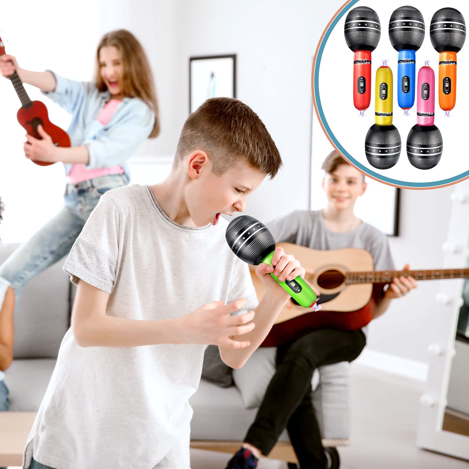 Zhanmai 12 Pack Inflatable Microphones 9.4 Inch Blow Up Fake Mic Props for Kpop Party Multicolor