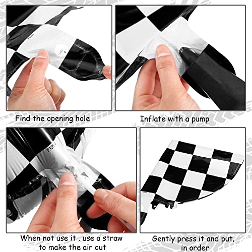 Zhanmai 14-Piece Racing Car Party Decorations – Plaid Balloons and Inflatable Tire Swim Rings