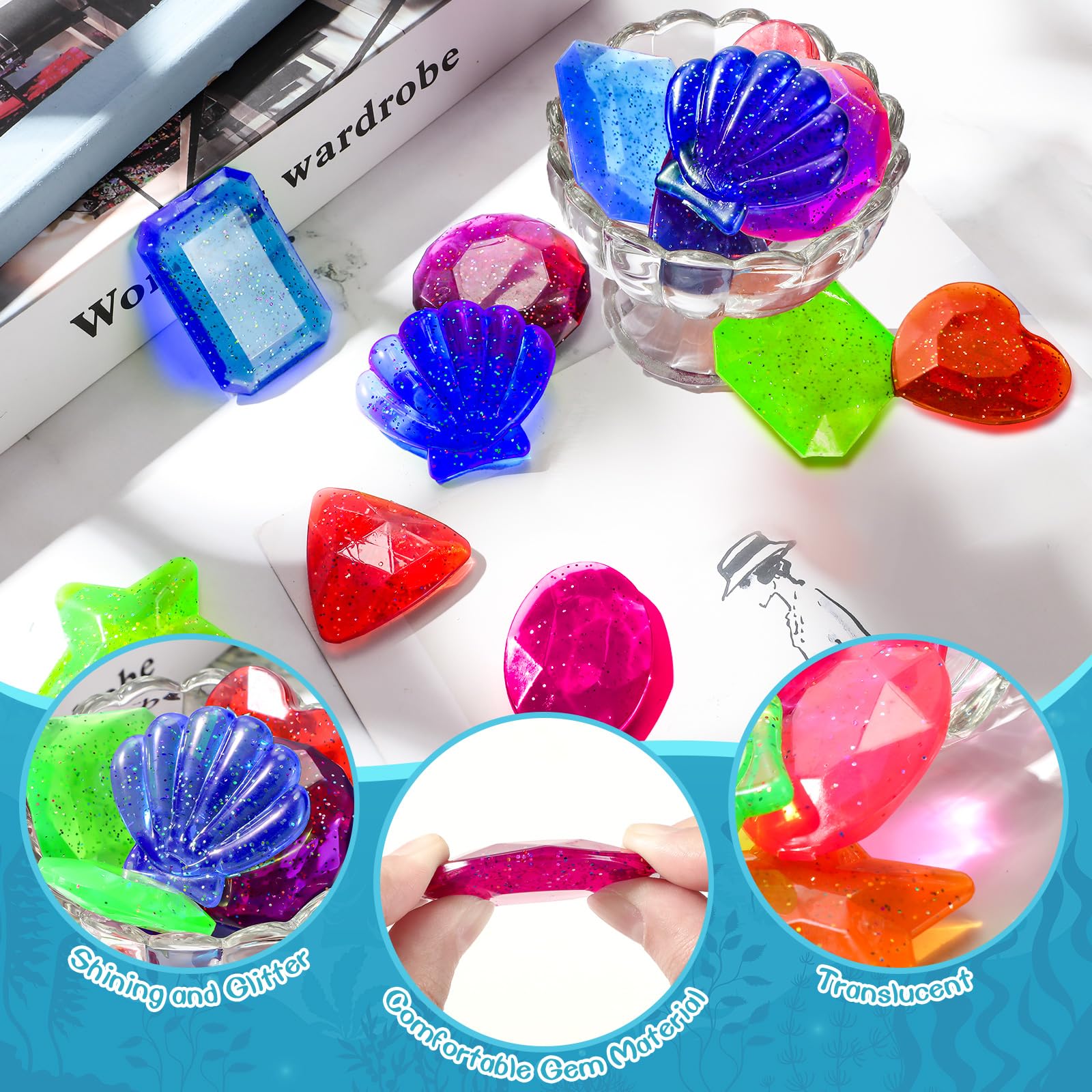 Zhanmai 16 Pack Diving Gems - Bright Sinking Pool Toys for Kids Summer Fun
