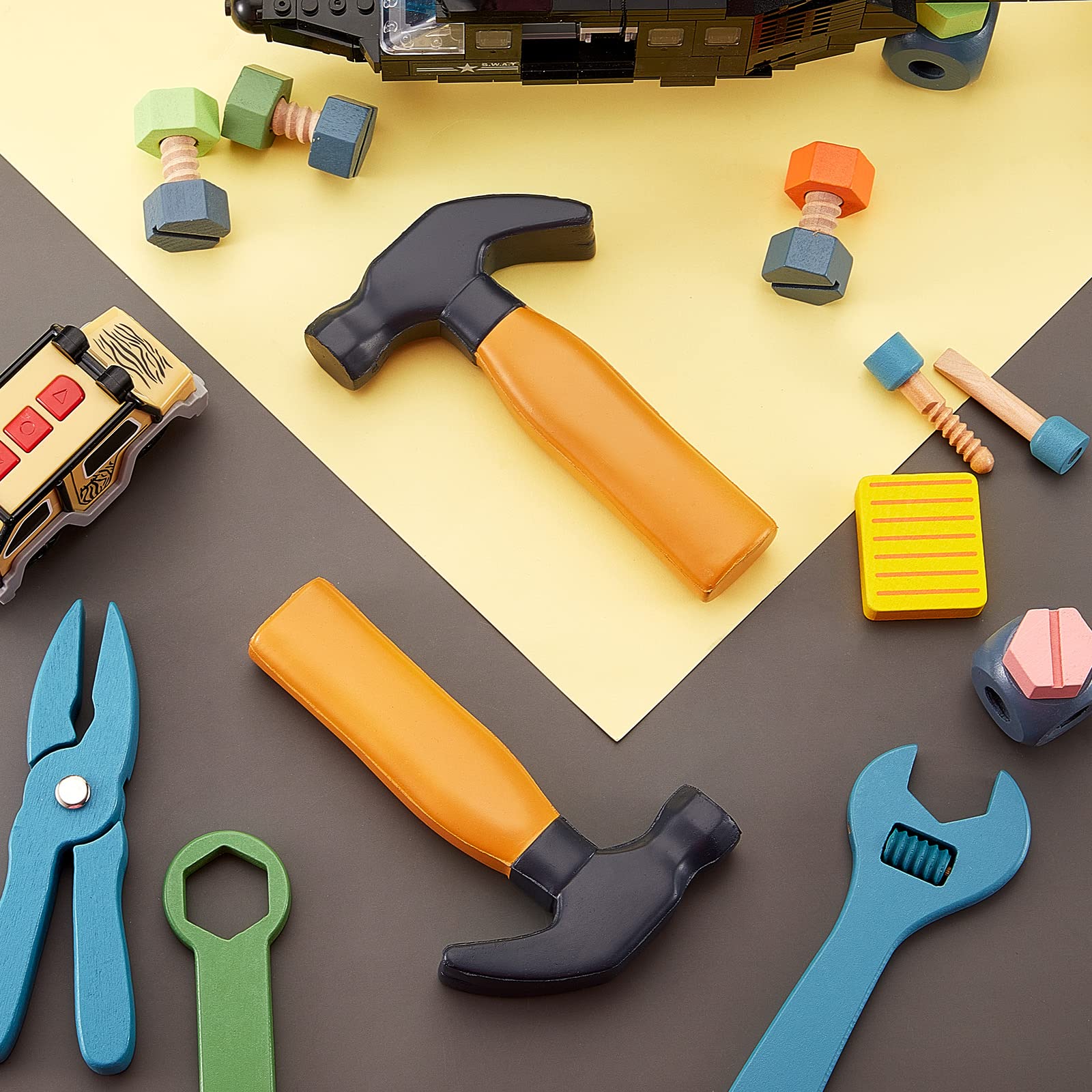 Zhanmai 2-Pack Foam Hammer Stress Relief Toys – Soft PU Foam, Portable Size for Kids and Adults (Black & Brown)
