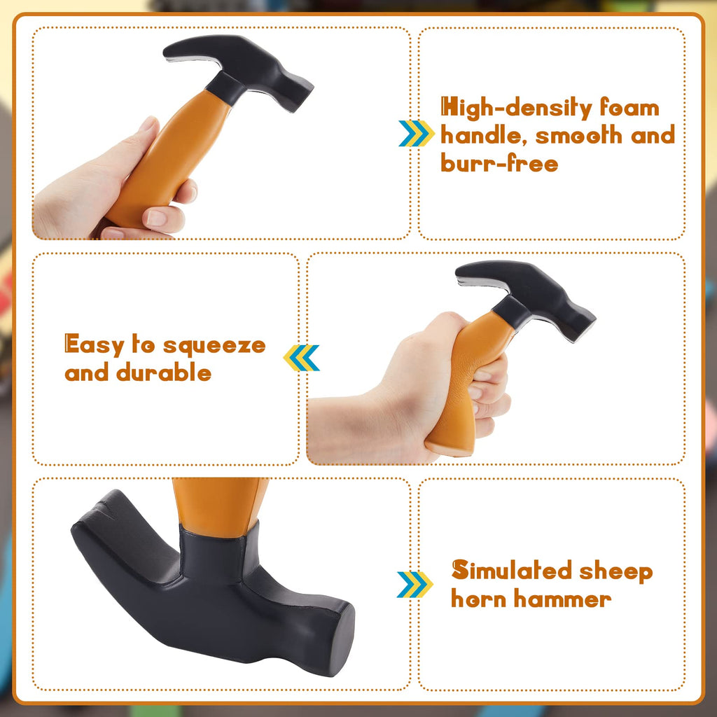 Zhanmai 2-Pack Foam Hammer Stress Relief Toys – Soft PU Foam, Portable Size for Kids and Adults (Black & Brown)