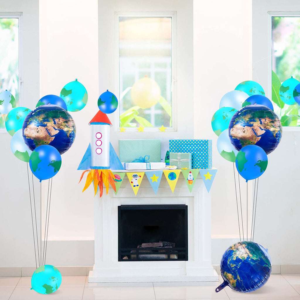 Zhanmai 48-Piece Globe Balloon Set – 8 Foil Planet Balloons & 40 Latex World Map Balloons for Travel, Earth Day, and Party Decorations