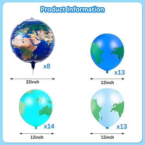Zhanmai 48-Piece Globe Balloon Set – 8 Foil Planet Balloons & 40 Latex World Map Balloons for Travel, Earth Day, and Party Decorations