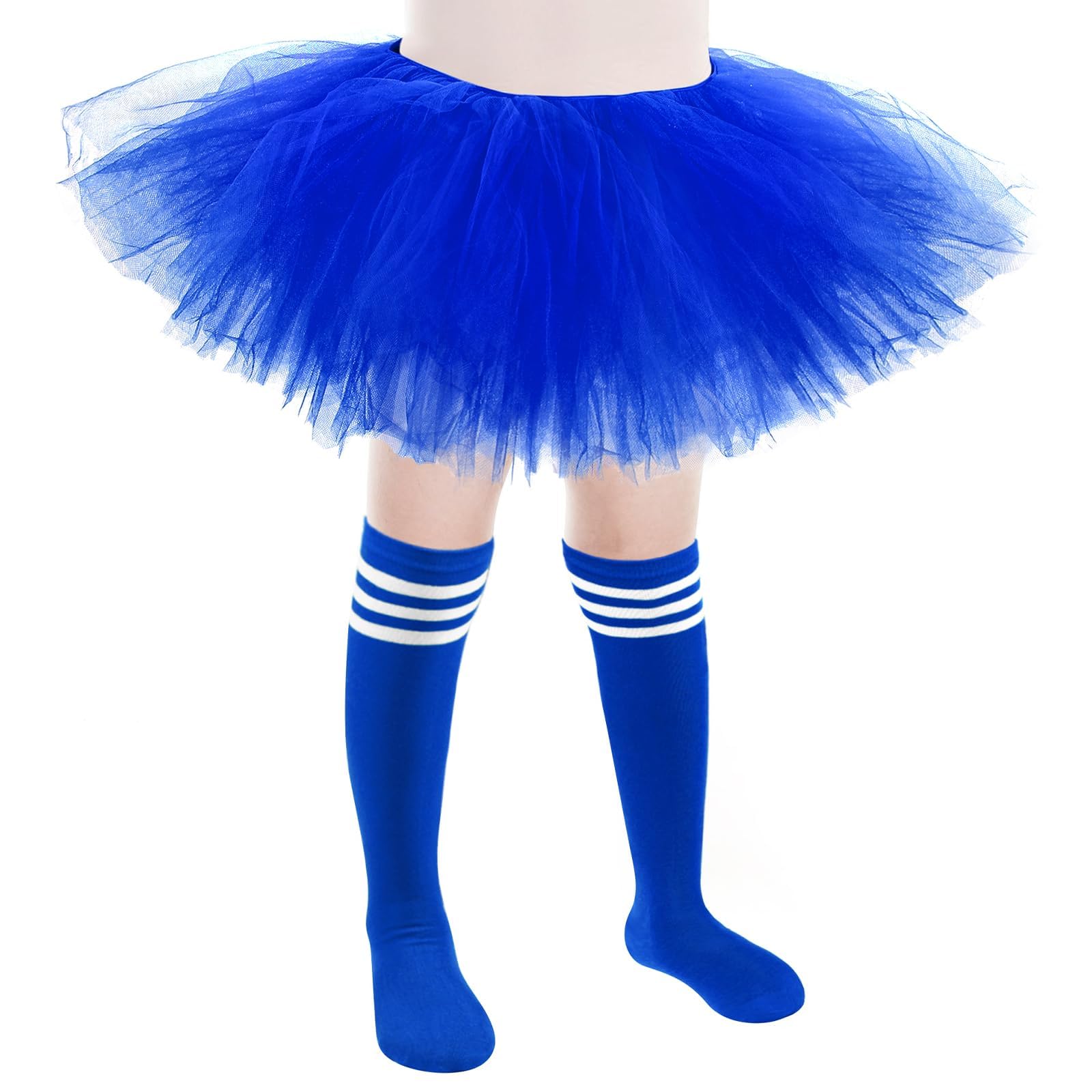 Zhanmai 5 Layered Tulle Tutu Skirt Set for Kids with Striped Tube Socks - Princess Costume for Halloween, Dance, and Fun Runs