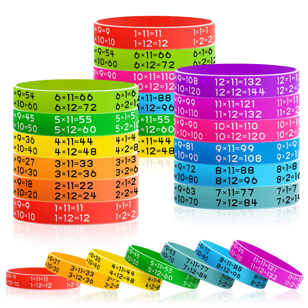 Zhanmai Learn Maths Rubber Bracelets – 48-Pack Multiplication Facts Silicone Wristbands in 12 Colors for Students