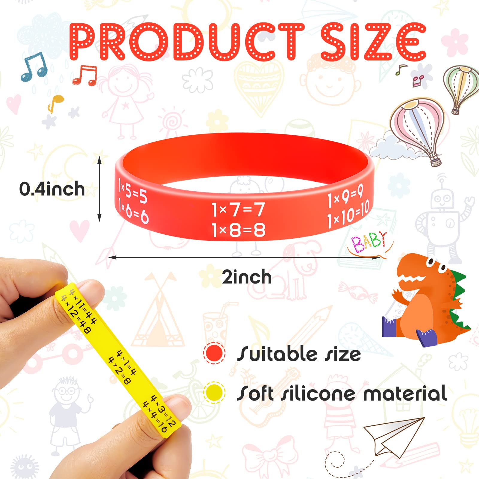 Zhanmai Learn Maths Rubber Bracelets – 48-Pack Multiplication Facts Silicone Wristbands in 12 Colors for Students