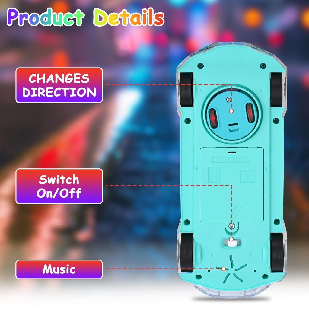 ZHFUYS Light Up Transparent Car Toy with Spinning Gears, Lights, and Music for Ages 3+