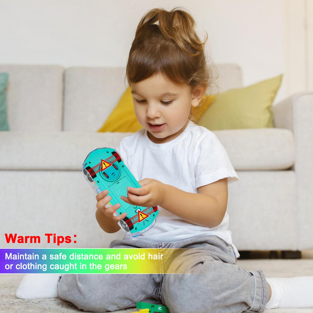ZHFUYS Light Up Transparent Car Toy with Spinning Gears, Lights, and Music for Ages 3+