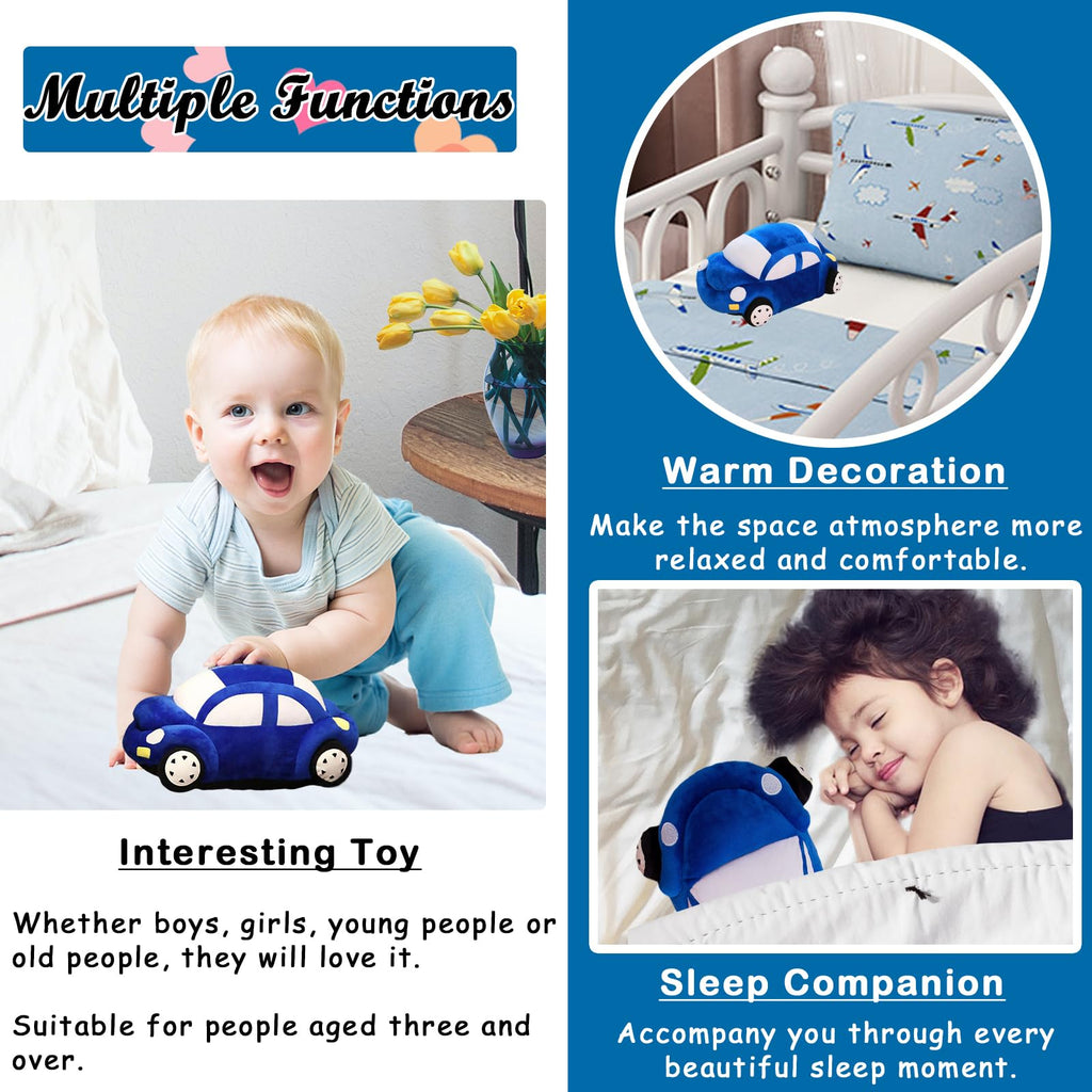 zhidiloveyou 11.8" Blue Car Plush Stuffed Toy - Soft PP Cotton Pillow for Kids and Car Lovers