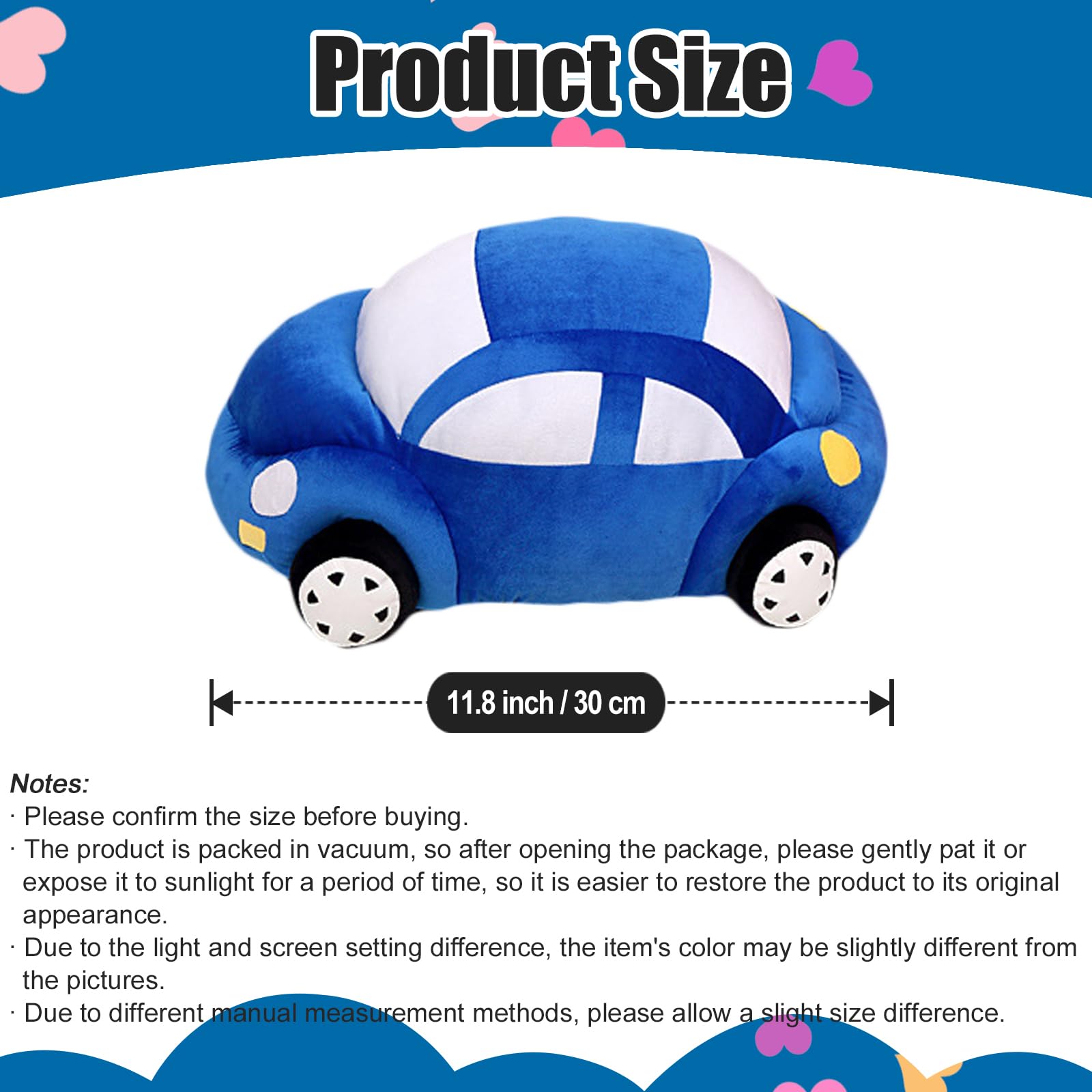 zhidiloveyou 11.8" Blue Car Plush Stuffed Toy - Soft PP Cotton Pillow for Kids and Car Lovers