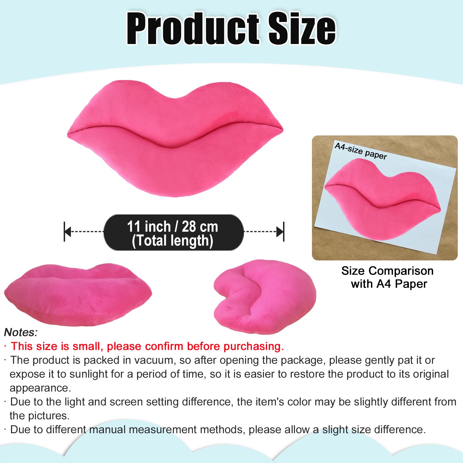Zhidiloveyou 2 Pack 11 Inch Pink Lip Plush Pillows - Soft Cute Hug Toy and Decorative Cushion