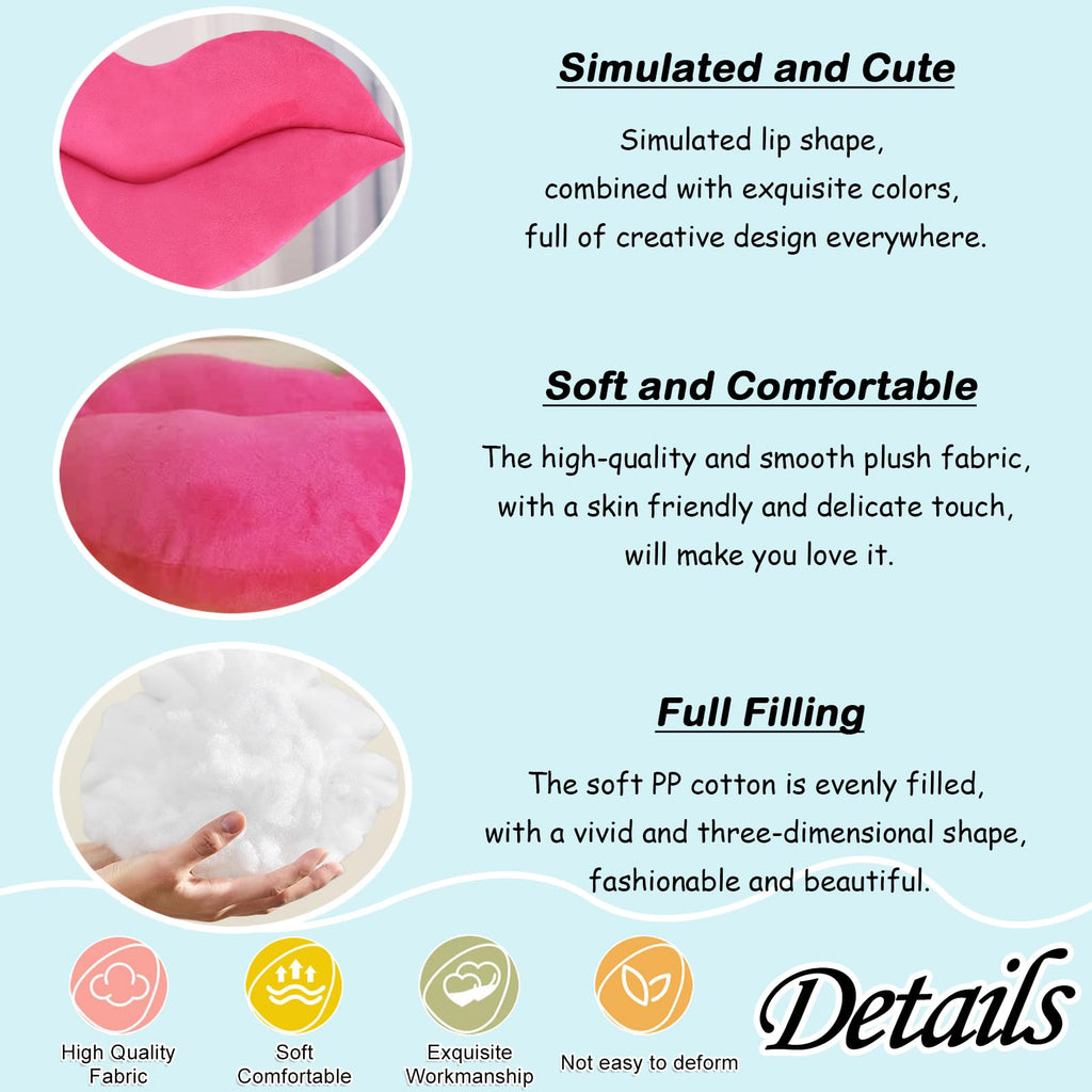 Zhidiloveyou 2 Pack 11 Inch Pink Lip Plush Pillows - Soft Cute Hug Toy and Decorative Cushion