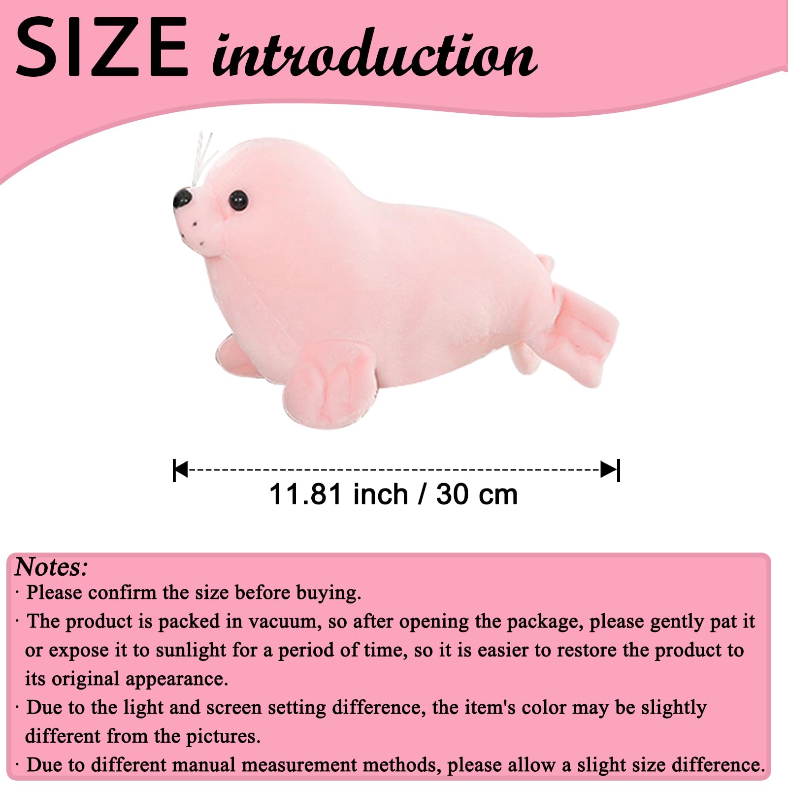 zhidiloveyou Pink Seal Plush Stuffed Animal – 11.8 Inch Cute Kawaii Doll for Kids