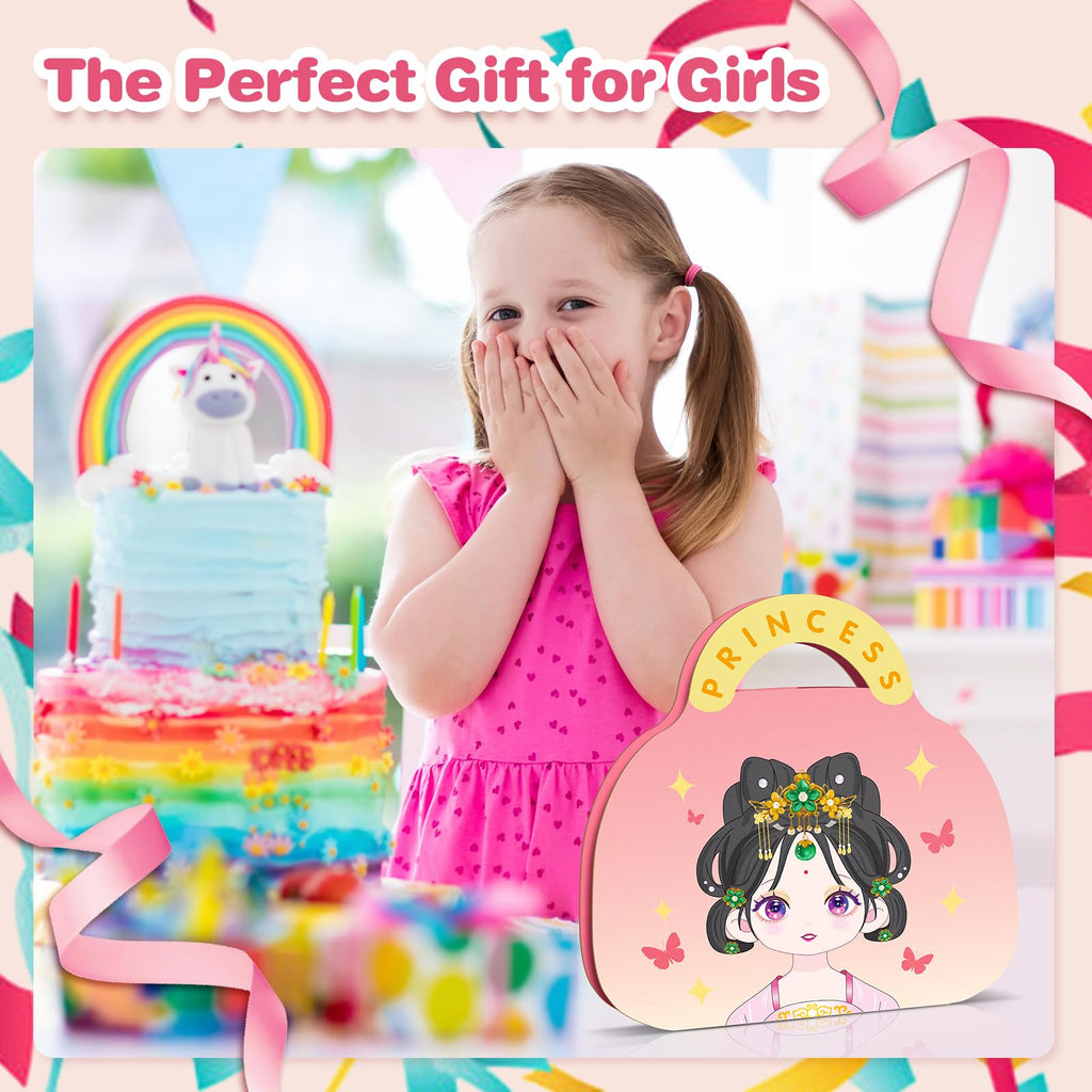 ZHOC Princess Paper Makeup Craft Kit for Girls Ages 3+ – Diamond Painting & Dress Up Set