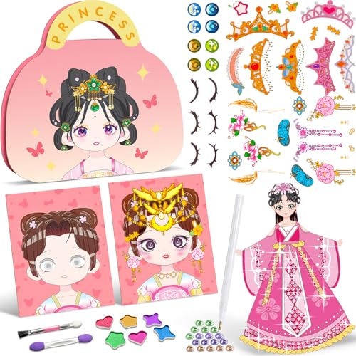 ZHOC Princess Paper Makeup Craft Kit for Girls Ages 3+ – Diamond Painting & Dress Up Set