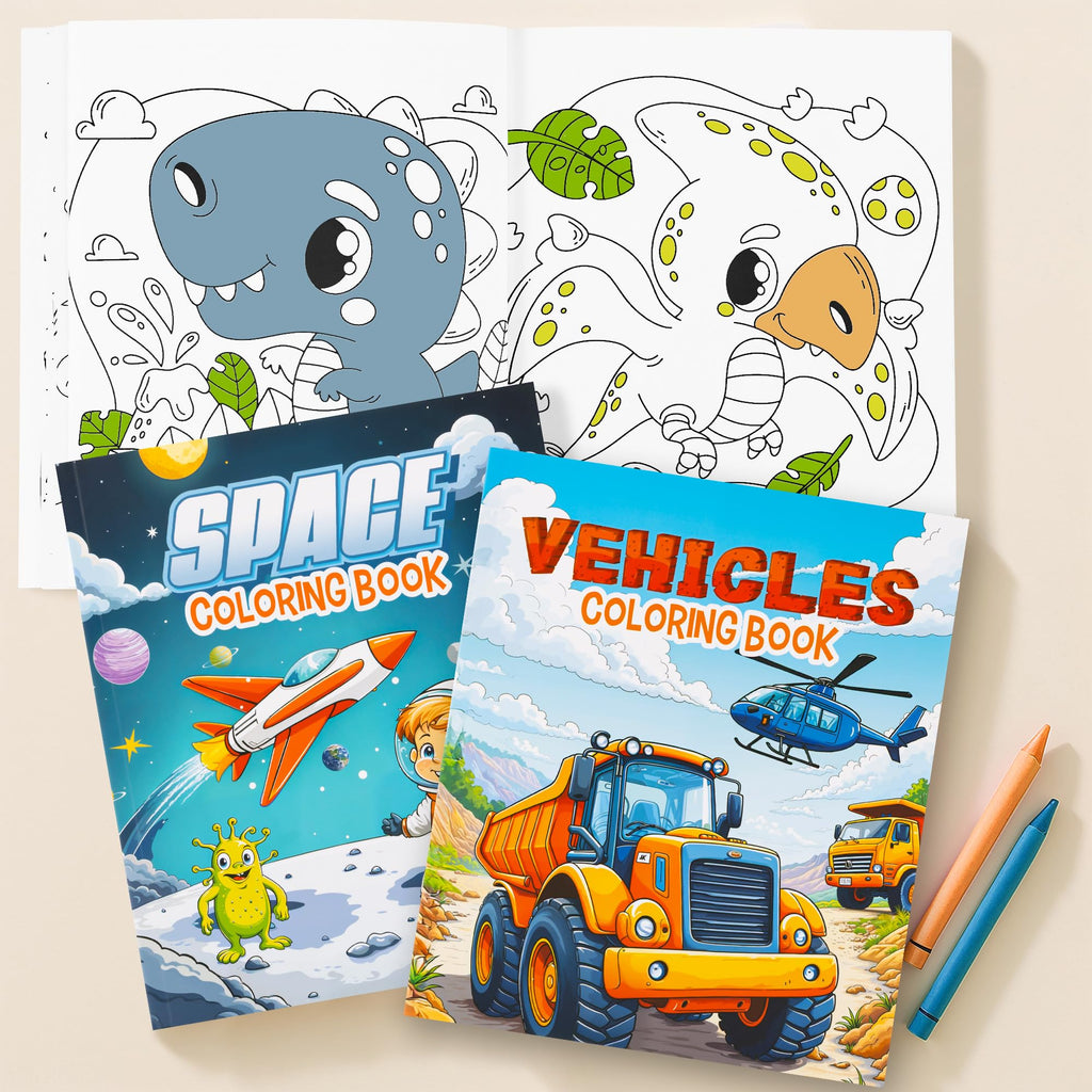 ZICOTO 3-in-1 Coloring Book Set for Boys – Dinosaur, Space & Trucks – 132 Unique Designs
