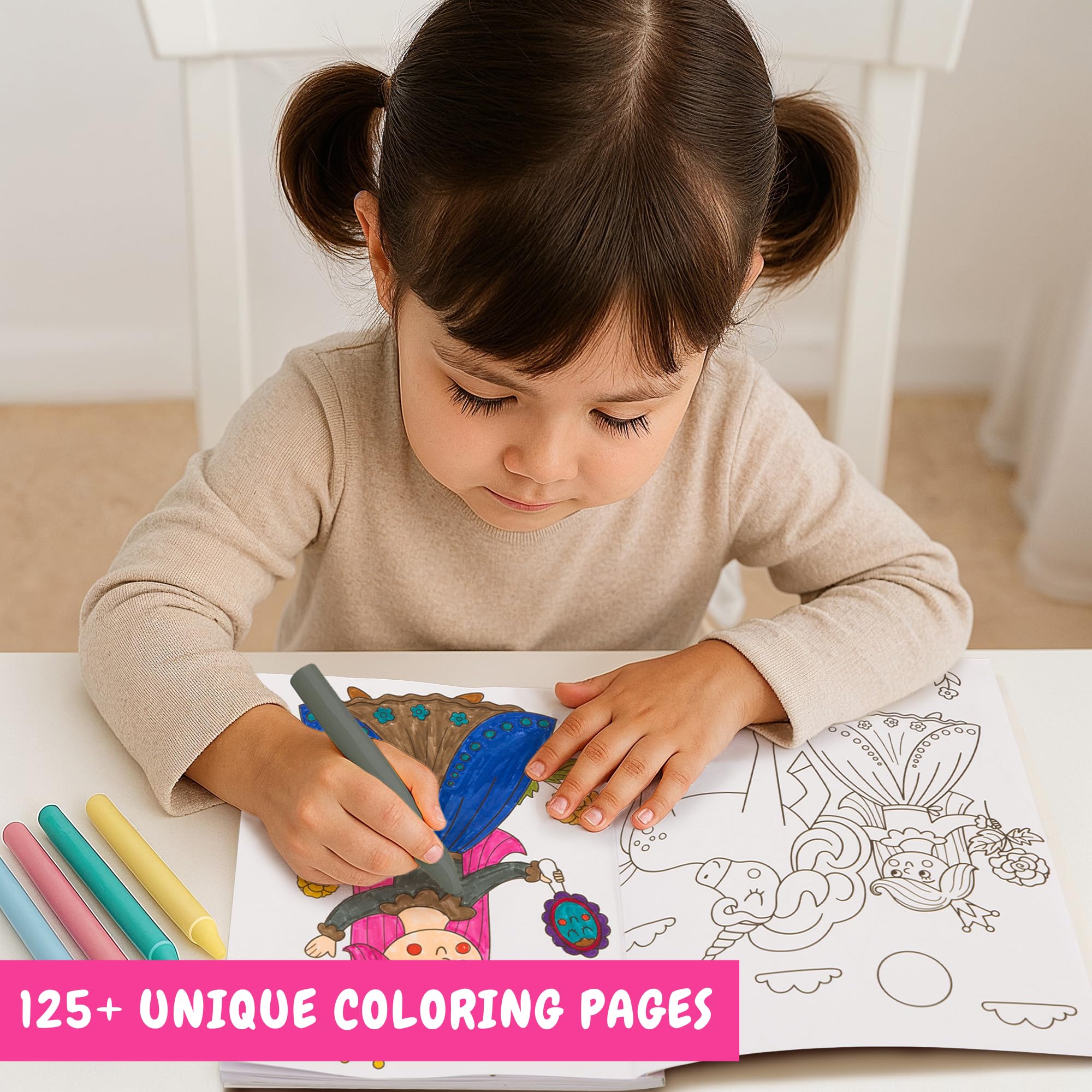 ZICOTO 3-in-1 Coloring Books for Girls – Princess, Unicorn & Mermaid Themes, Ages 4-8