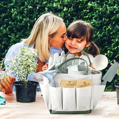ZICOTO Kids Gardening Set – 8-Piece Toddler Gardening Tools with Tote Bag, Watering Can, Gloves, Pots & Labels – Safe for Ages 4+