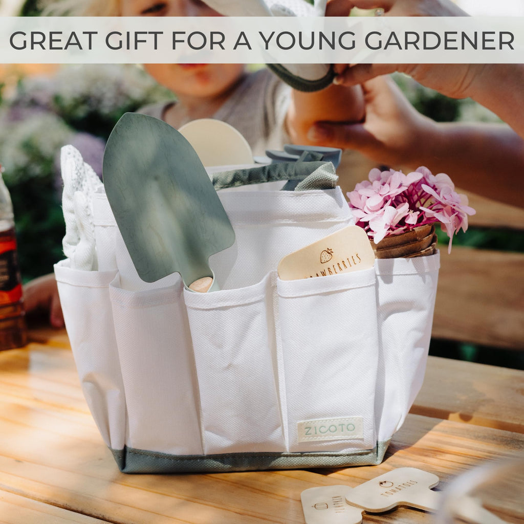 ZICOTO Kids Gardening Set – 8-Piece Toddler Gardening Tools with Tote Bag, Watering Can, Gloves, Pots & Labels – Safe for Ages 4+