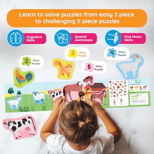 Zicster My First Puzzle: 12 Graded Montessori Puzzles for Toddlers (Wild Animals, 2-5 Pieces)