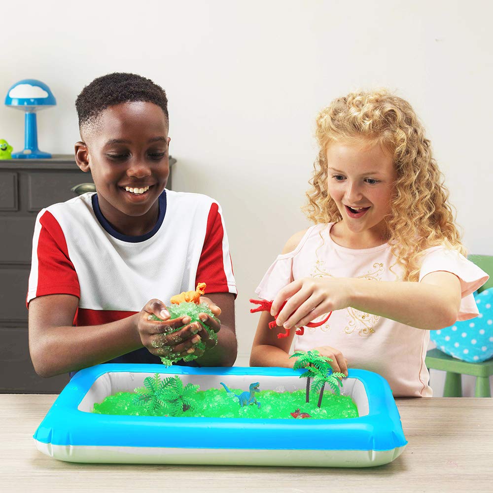 ZIMPLI Kids Gelli Adventures Dino Pack – 5-Use Gooey Swamp Playset with 8 Dinosaur Figures and Inflatable Tray