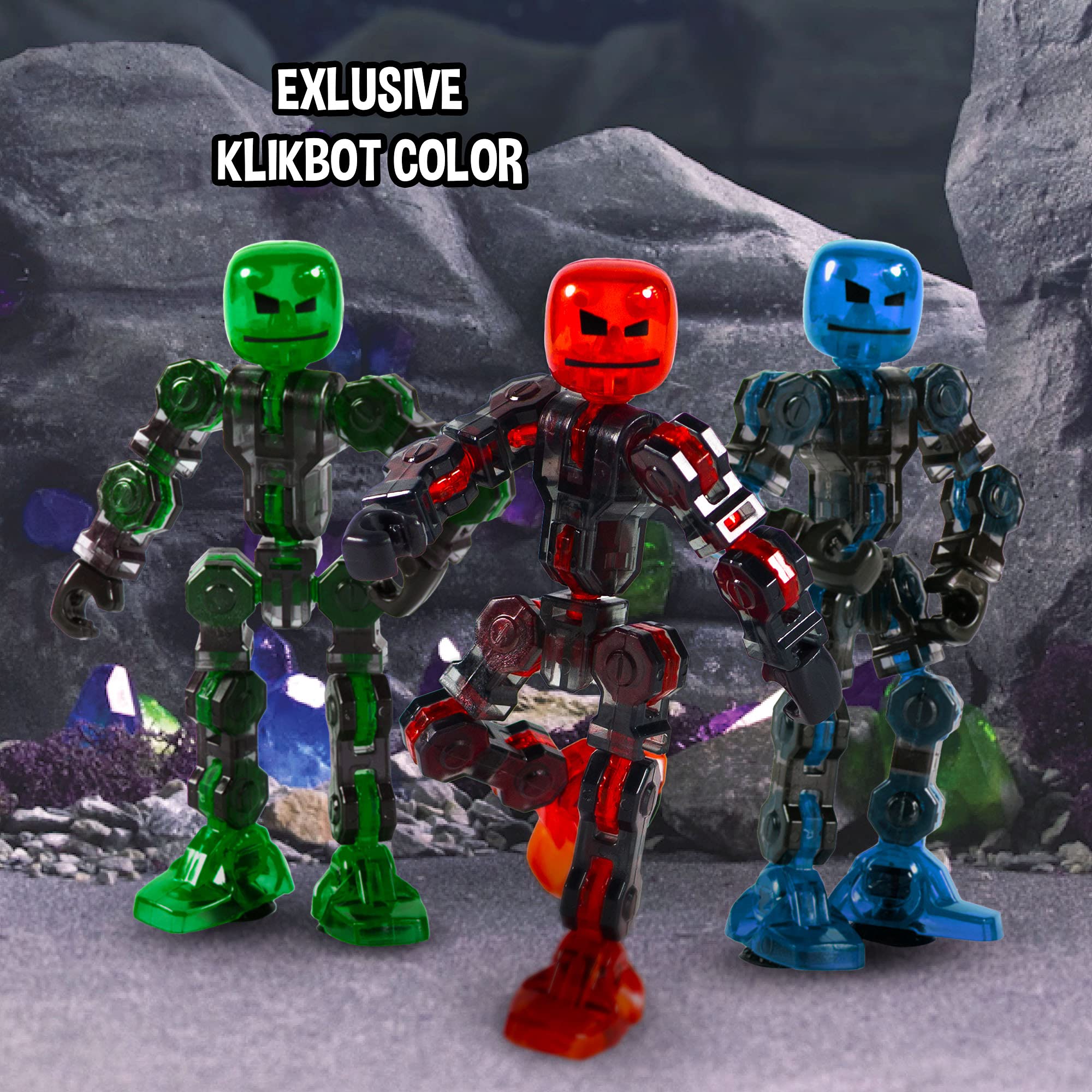 Zing Klikbot Megabot Stampede Red – 3 Transformable Action Figures with Stop Motion App, Ages 8+