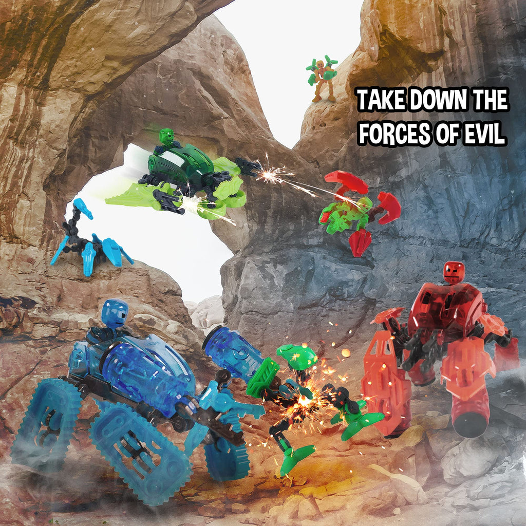 Zing Klikbot Megabot Stampede Red – 3 Transformable Action Figures with Stop Motion App, Ages 8+