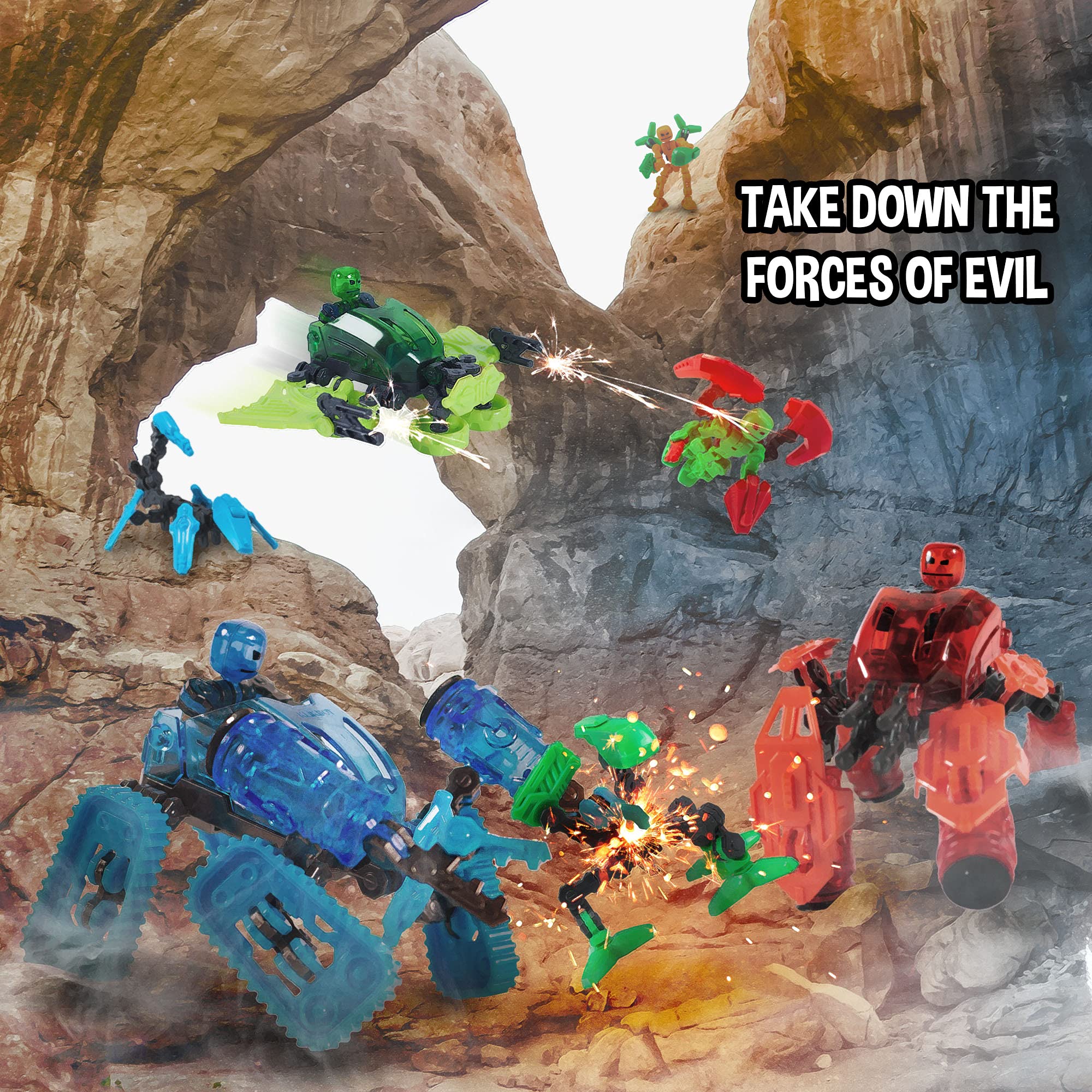 Zing Klikbot Megabot Stampede Red – 3 Transformable Action Figures with Stop Motion App, Ages 8+