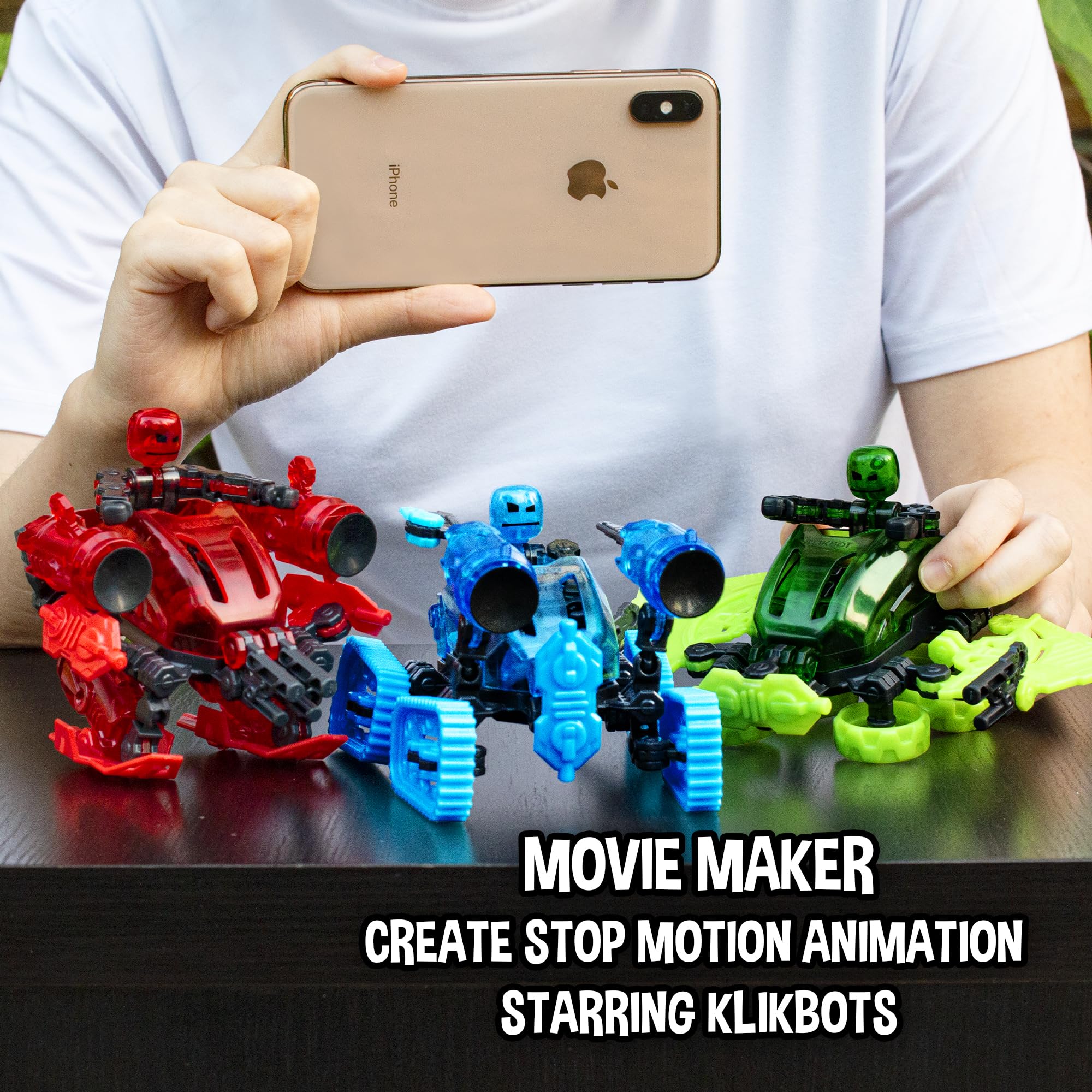 Zing Klikbot Megabot Stampede Red – 3 Transformable Action Figures with Stop Motion App, Ages 8+