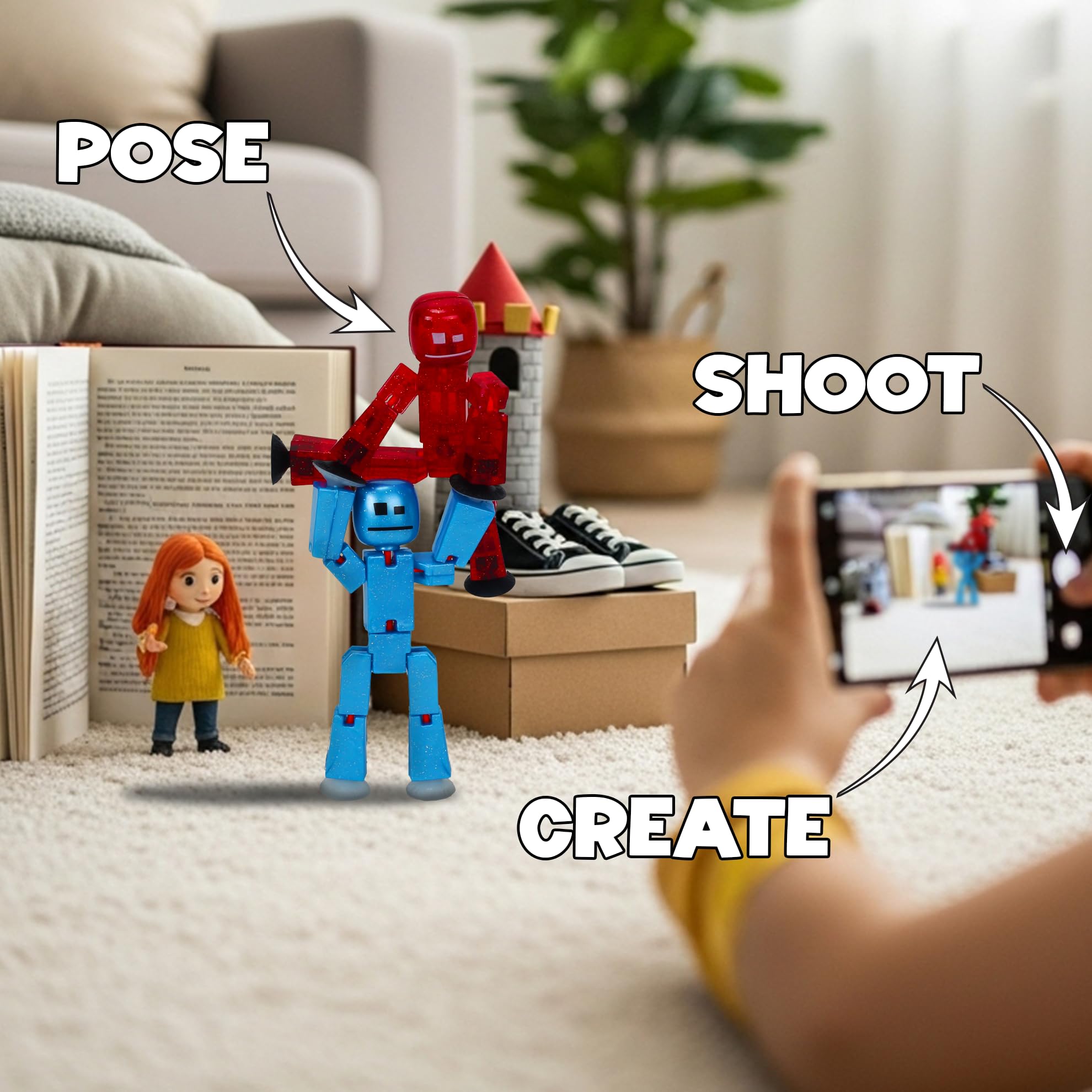 Zing StikBot Dual Pack – StarFrost Blue & Comet Red Action Figures for Stop Motion Animation