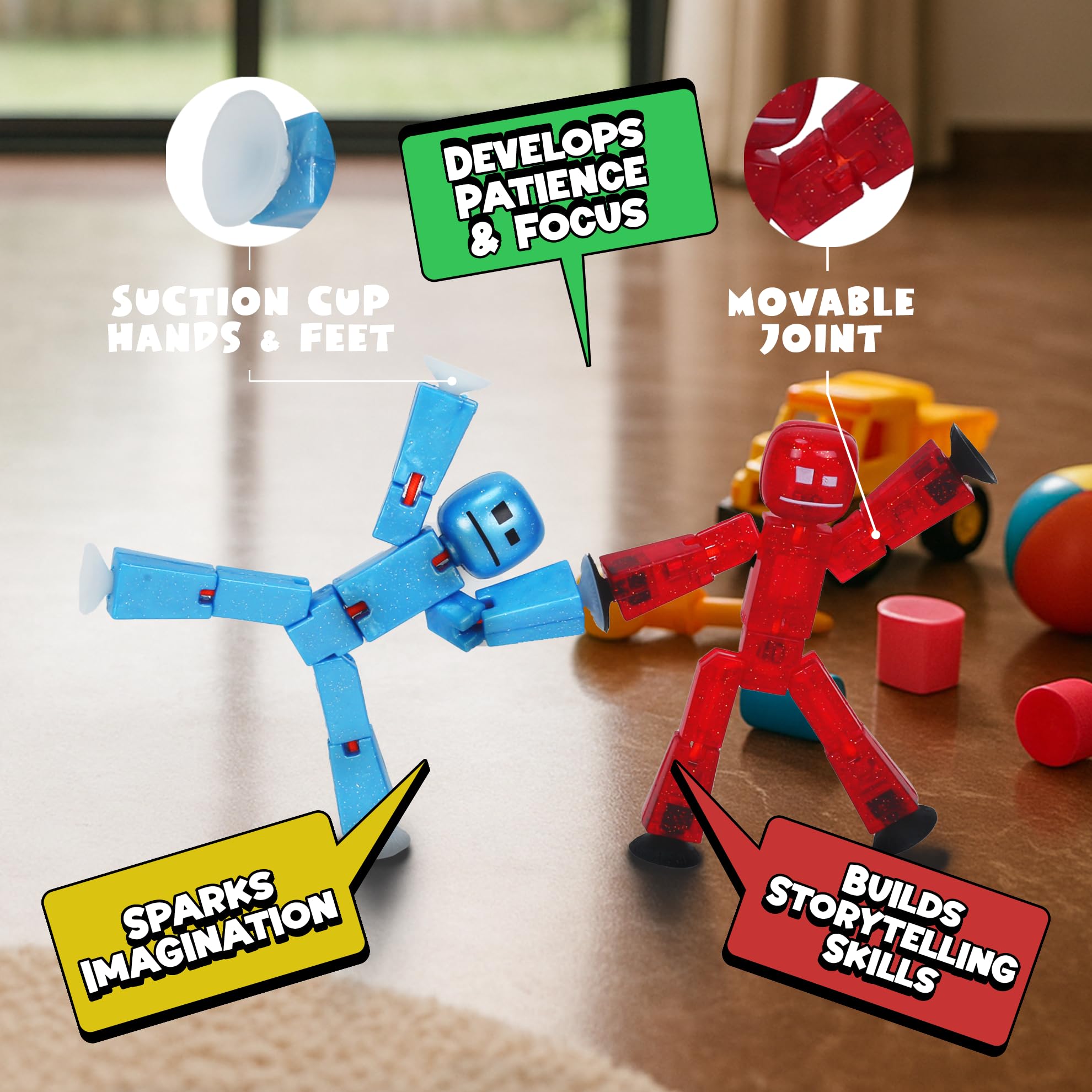Zing StikBot Dual Pack – StarFrost Blue & Comet Red Action Figures for Stop Motion Animation
