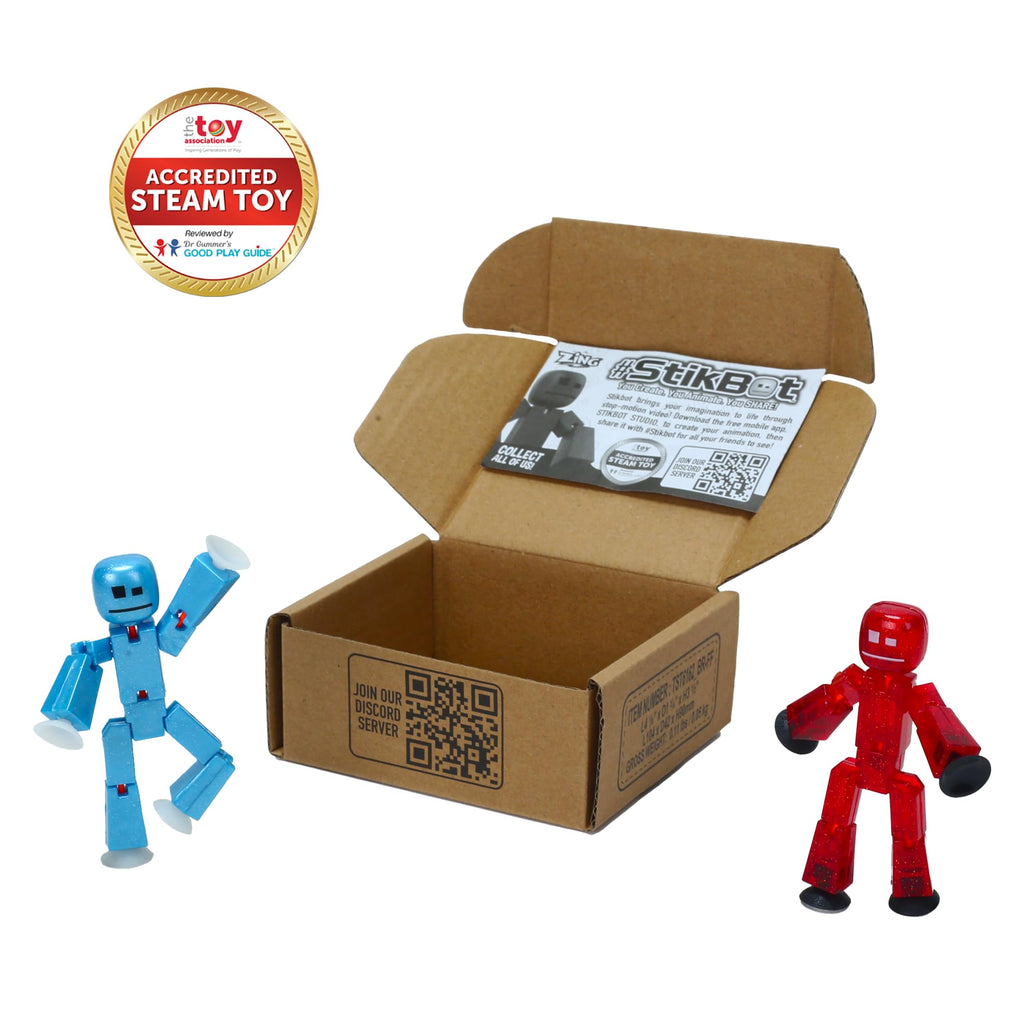 Zing StikBot Dual Pack – StarFrost Blue & Comet Red Action Figures for Stop Motion Animation