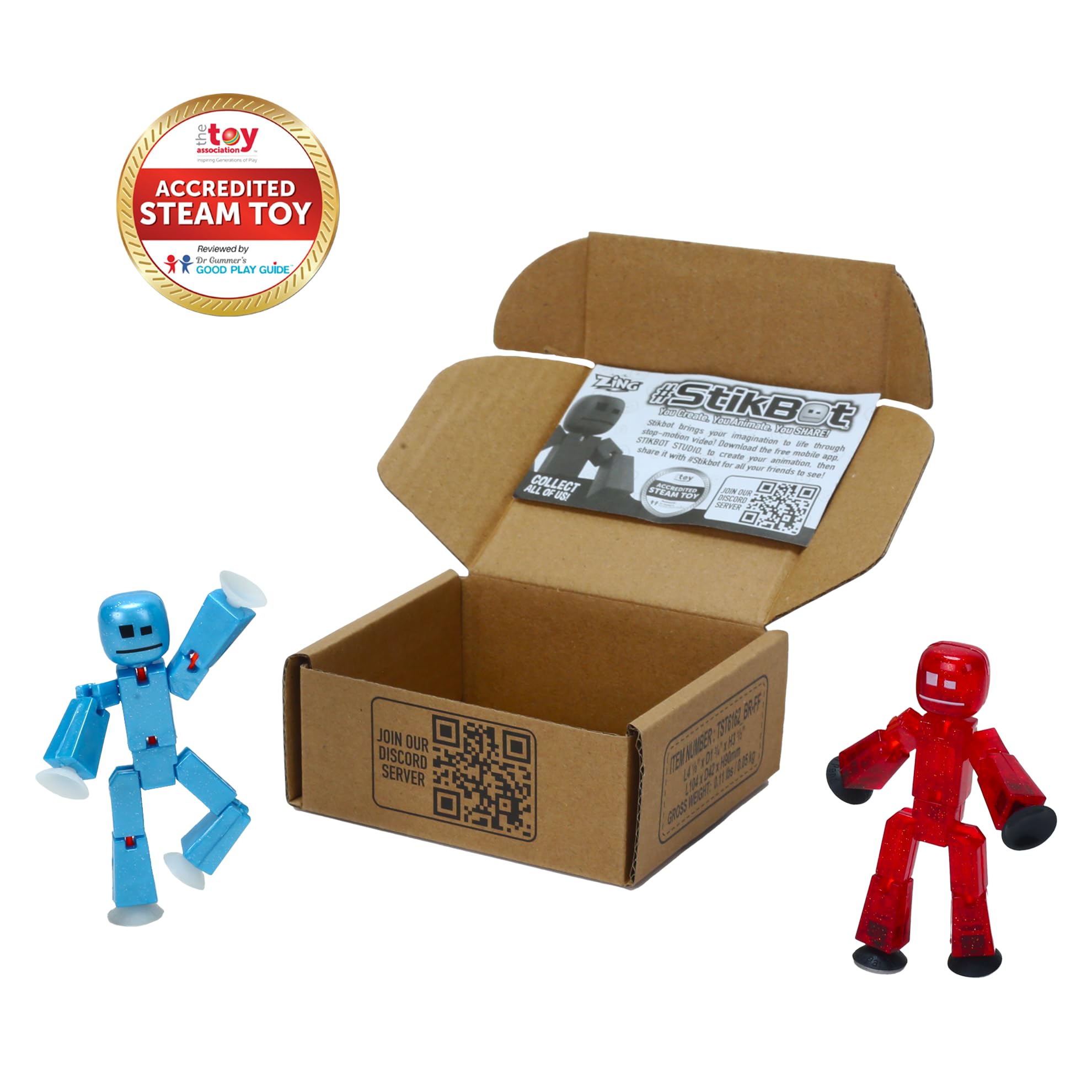 Zing StikBot Dual Pack – StarFrost Blue & Comet Red Action Figures for Stop Motion Animation