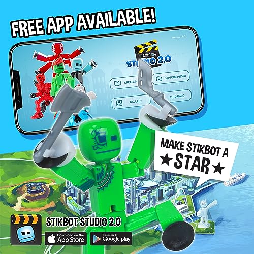 Zing StikBot Zingtannica Action Pack - Green (Karmatopia) - Poseable Stop Motion Figure with Accessories, Ages 4+