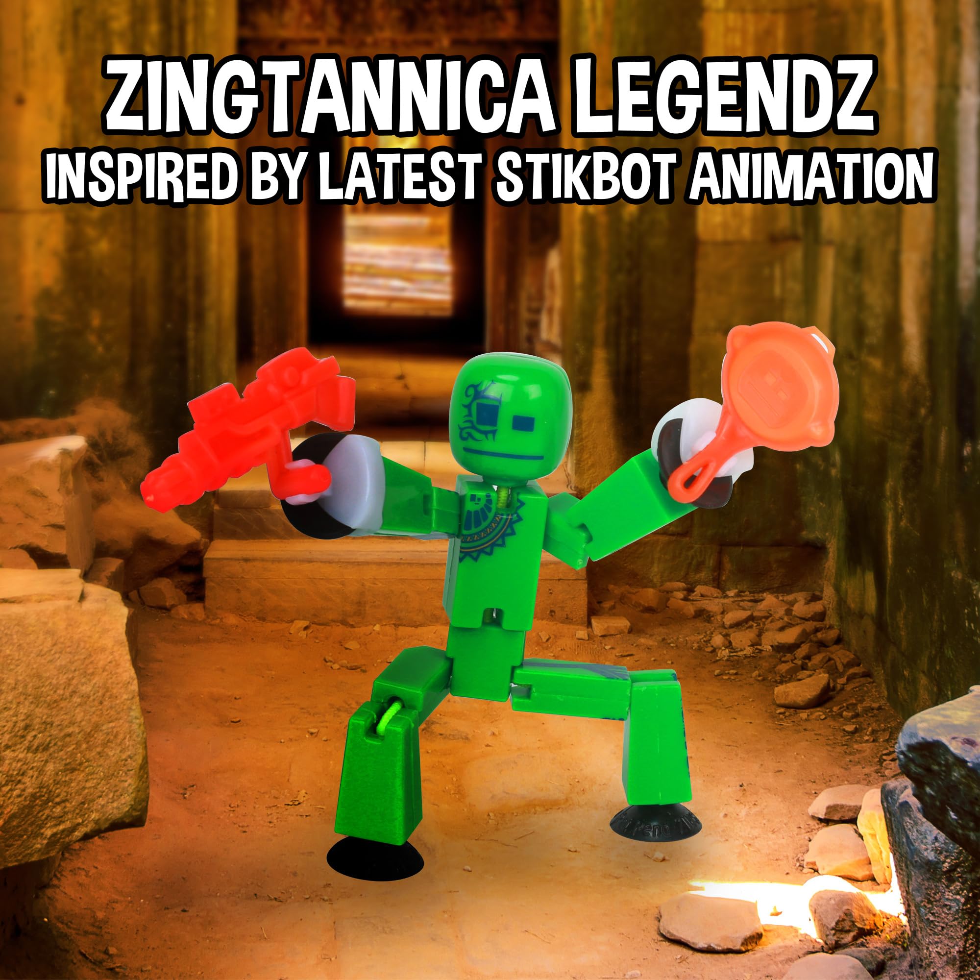 Zing StikBot Zingtannica Action Pack - Green (Karmatopia) - Poseable Stop Motion Figure with Accessories, Ages 4+