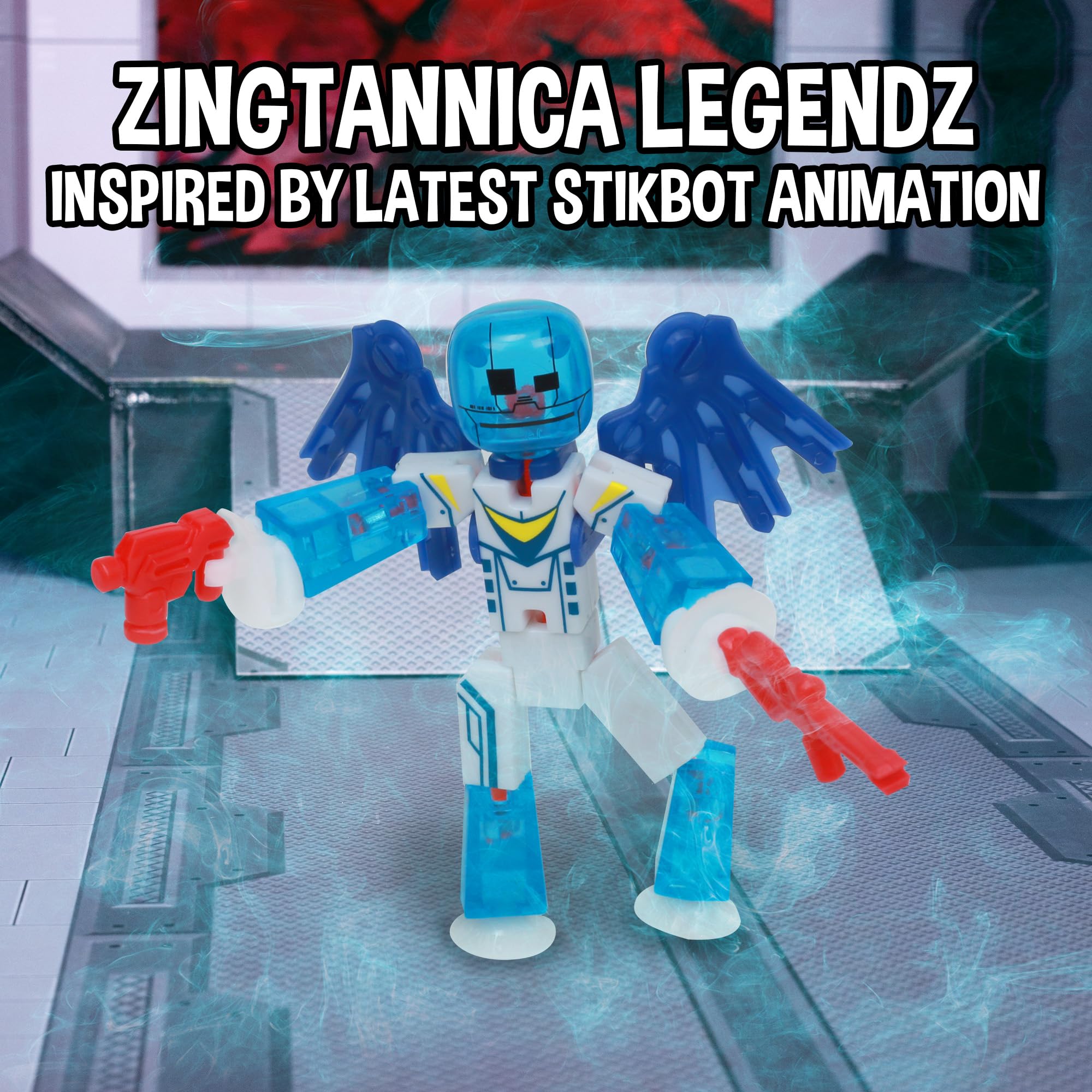 Zing StikBot Zingtannica Action Pack: Poseable Stop Motion Figure with Snap-On Accessories, Blue (Vangarden)
